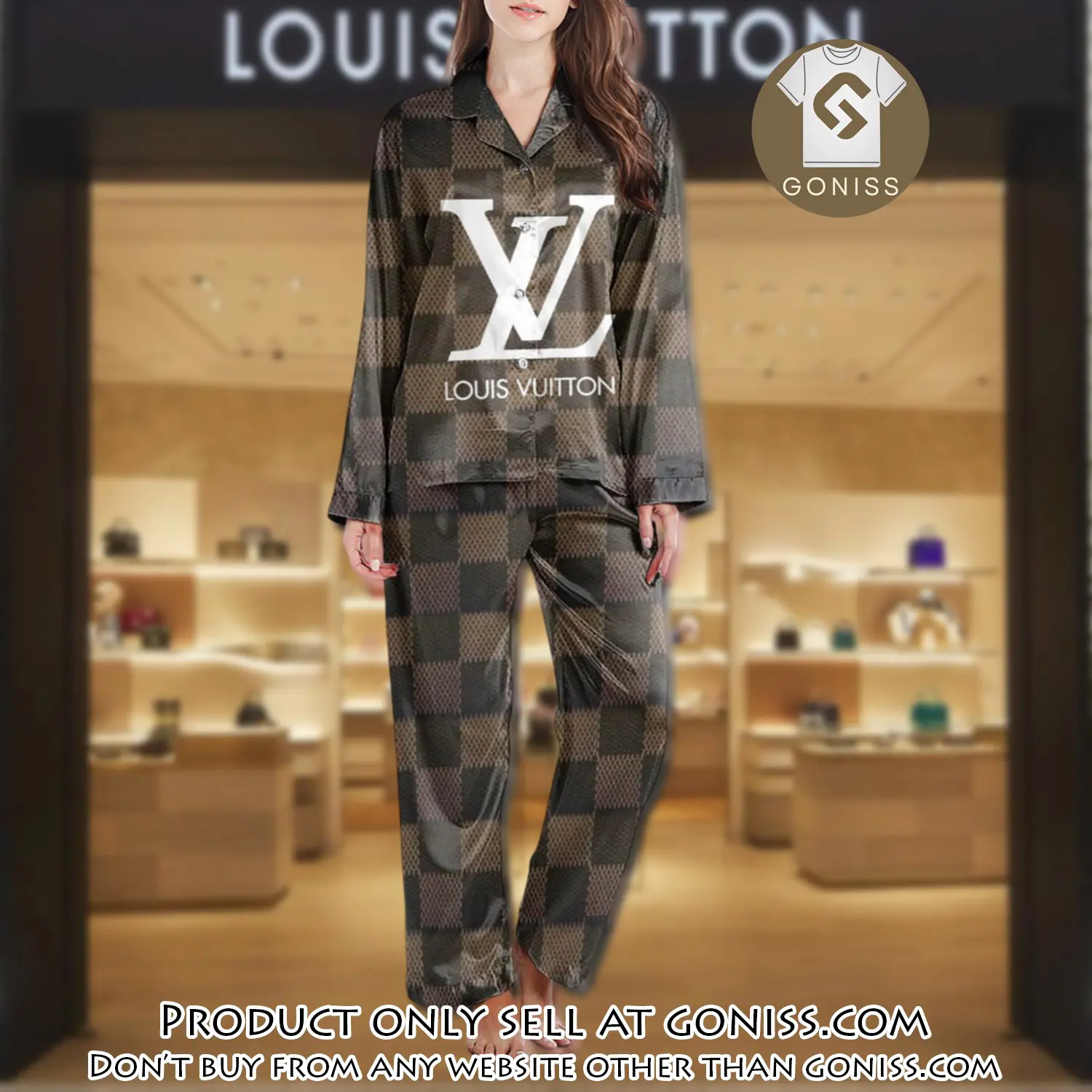 Lv monogram long satin pajama set pjs1025 gn1216094